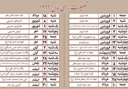 اینفوگرافی؛سال ۹۹ چند روز تعطیلی داریم؟